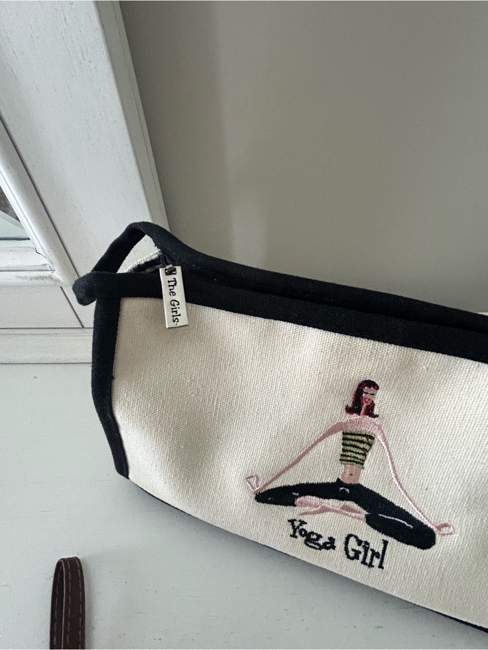 Yoga Girl by The Girls Embroidered 
 Canvas Bag Plus Extra Bag Cream & Black - Picture 11 of 16